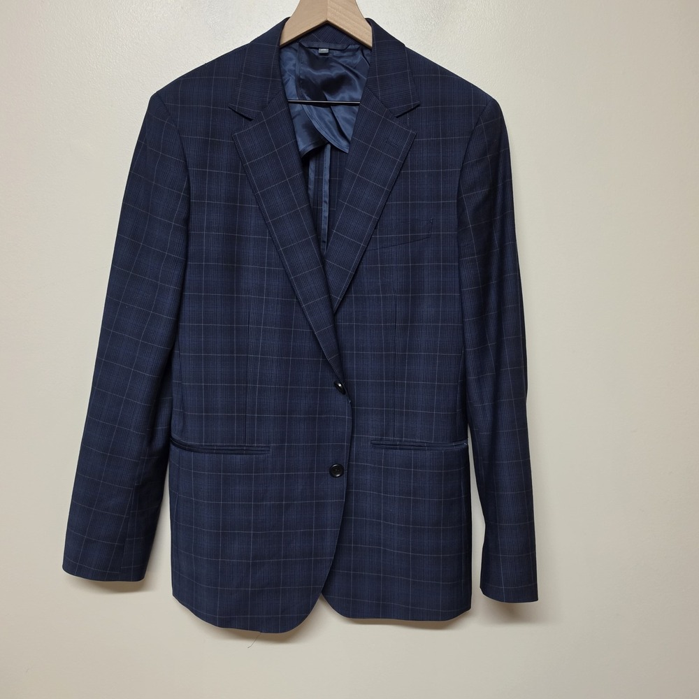 Bonobos Slim Fit Blazer 40R Blue Windowpane Wool Stretch Lanificio Comero Flex